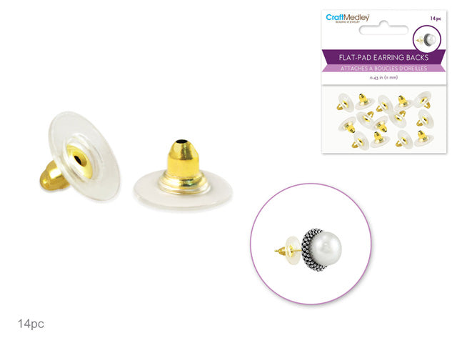 Jewelry Findings: 11mm Clear Flat-Pad Earring Back x14 A) Gold