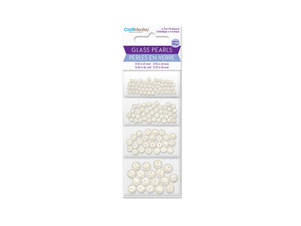 Pearl Beads: 3/4/6/8mm Glass Fired Pearls Asst A) Pearl Ivory