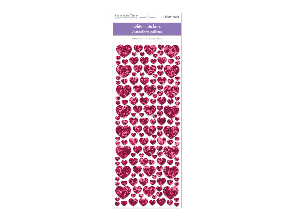 Paper Craft Sticker: 12.5cmx30.5cm Glitter Shapes F) Fuchsia Hearts