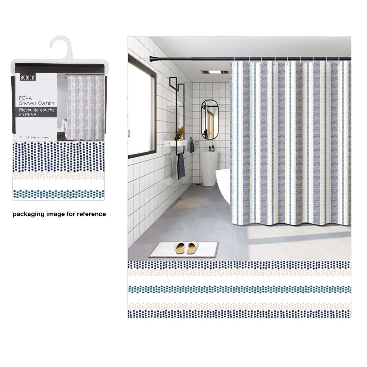 Bodico, PEVA Shower Curtain,  dotted panel, 70x72", hanger