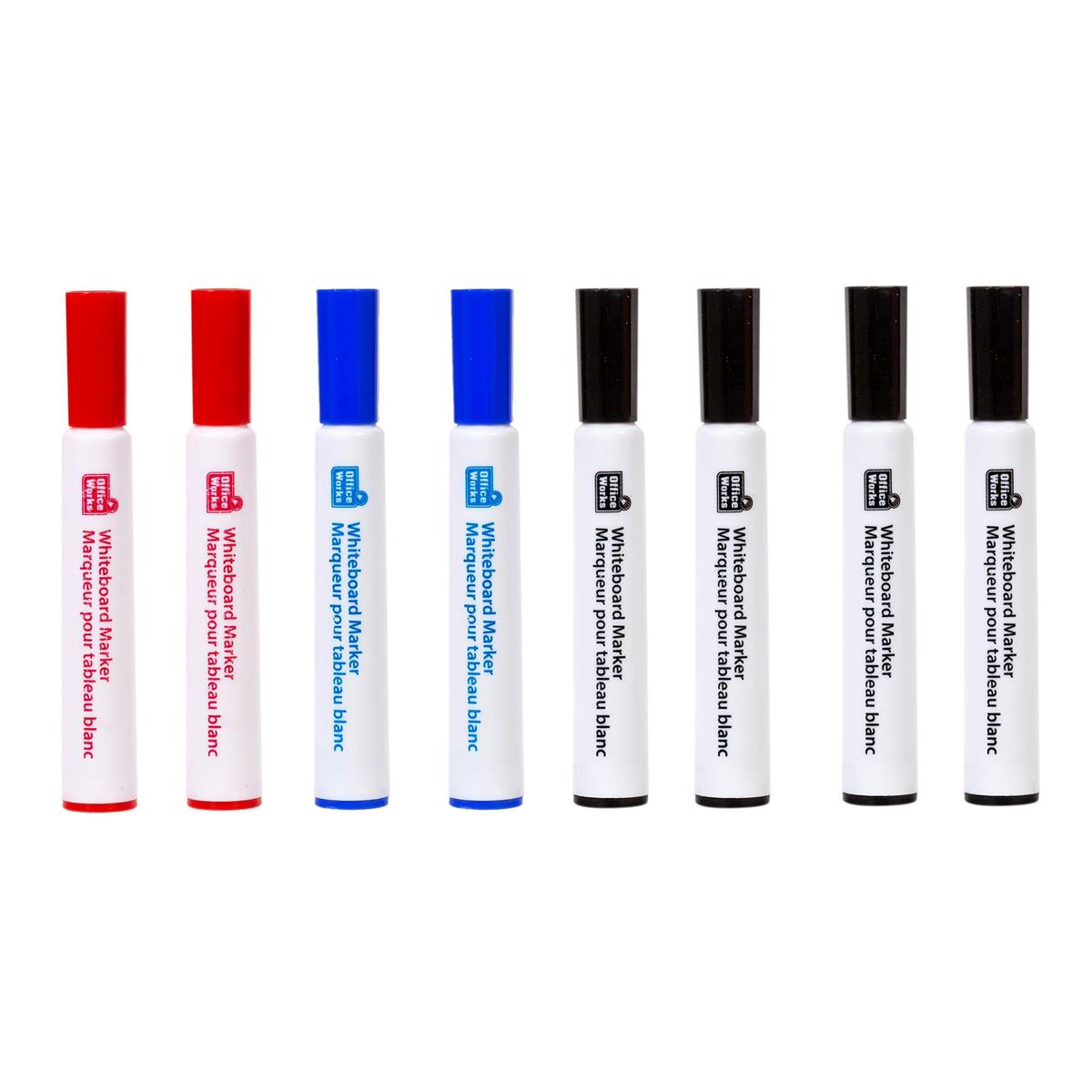 O.WKs. 8-pc. White Board Marker, 3C, Red/Blue/Bk,