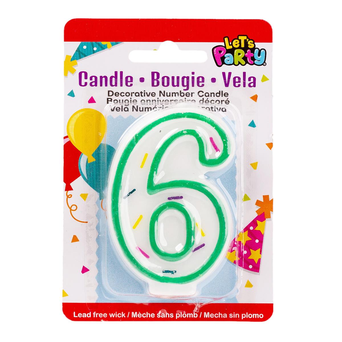 Let's Party, # 6 Numeral Candle, 3"H, b/c (A201506)