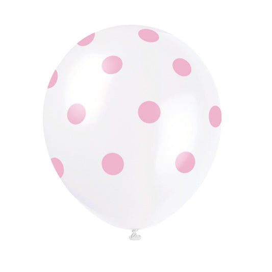 12" Latex Balloons  6ct - Lovely Pink Dots