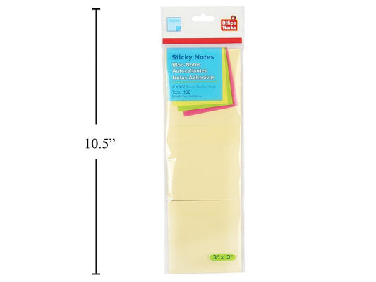 O.WKs.  50-sheet Sticky Notes,  3-pack 75x75mm, pbh