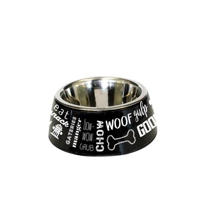 Pet Bowl-Melamine & Stainless Woof Design-S
