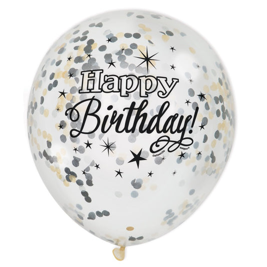 Glittering Birthday Clear Latex Balloons with Confetti 12"  6ct - Pre-Filled