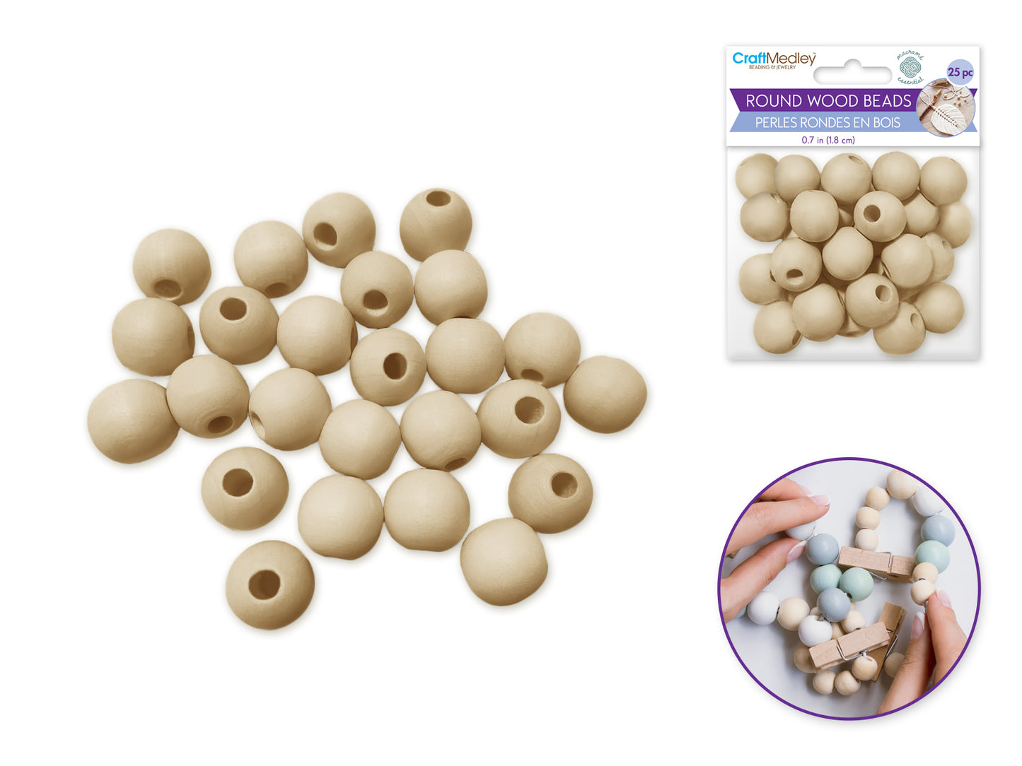 Wood Craft: Round Beads Natural E) 18mm 25pc