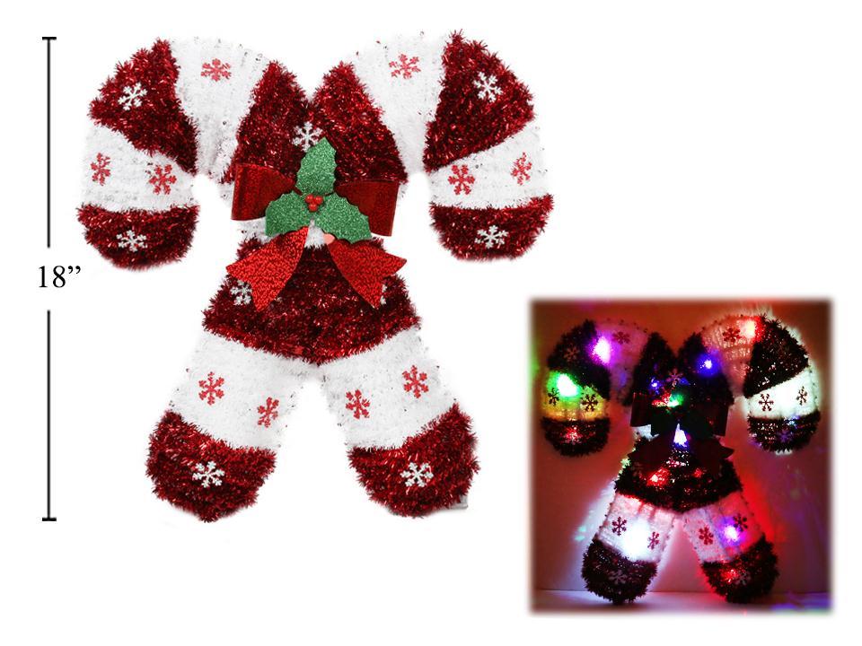 Deco N. 18" Tinsel Xmas Candy Canes w/Lights Wall Decor, cht
