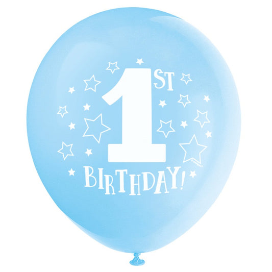 Stars Blue 1st Birthday 12" Latex Balloons  8ct