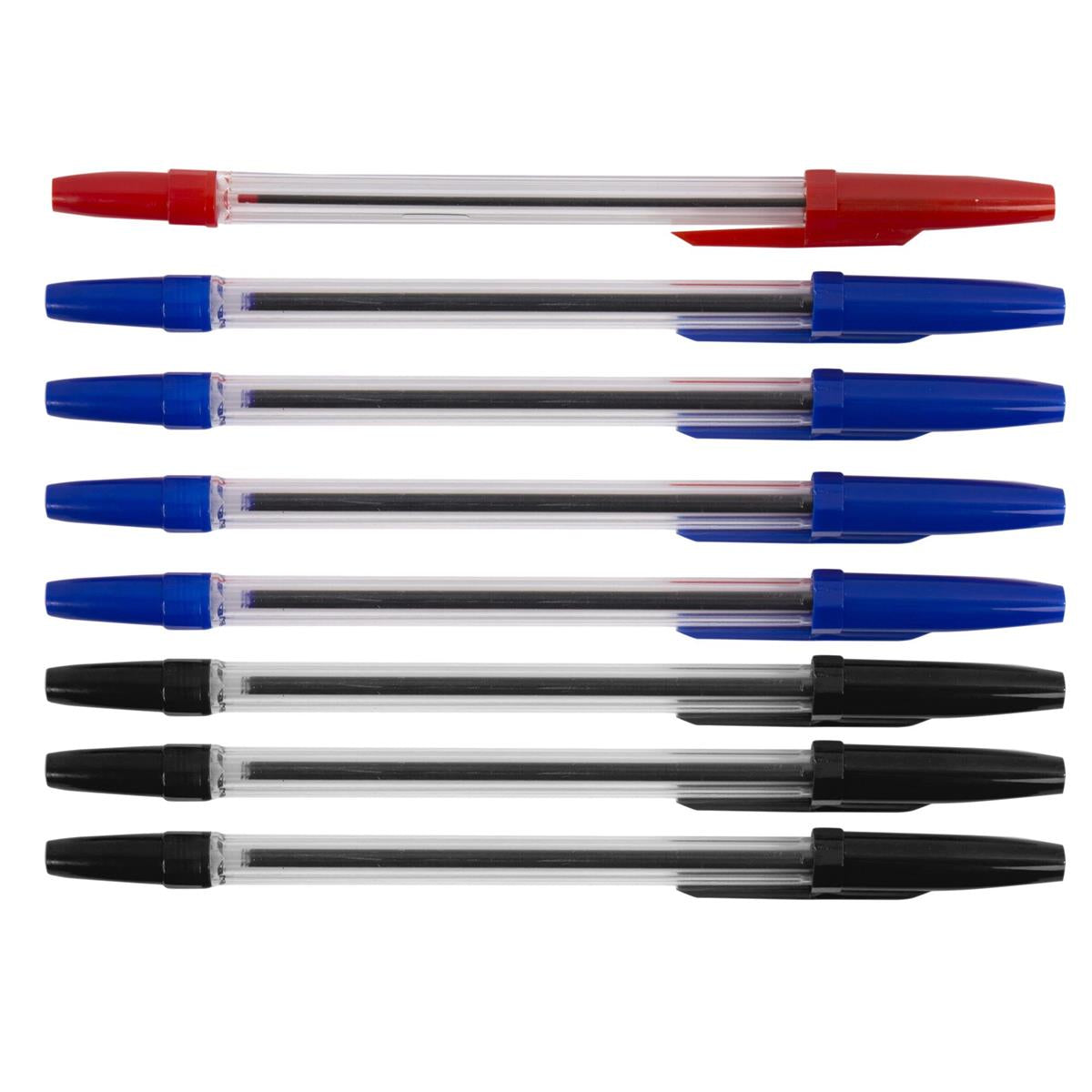 O.WKs. 8-pc 6.25" Ball Pens, 4 black, 3 blue, 1 red