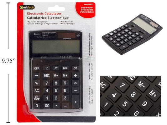Desk Tech  12-digit Calculator w/  Battery, Dual Power, b/c