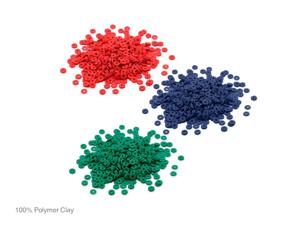 Polymer Clay Beads: 6mm Round Heishi 45g 3-Col 15g ea B) Bold