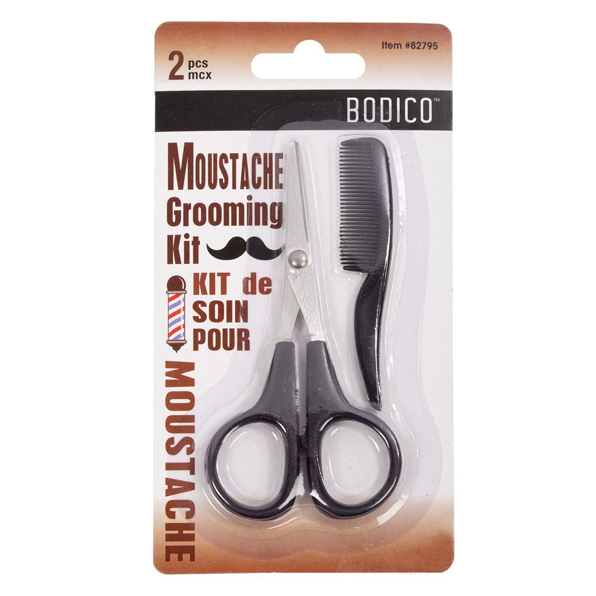 Bodico, Moustache Grooming Kit, scissor+blk comb, blister card(HZ)
