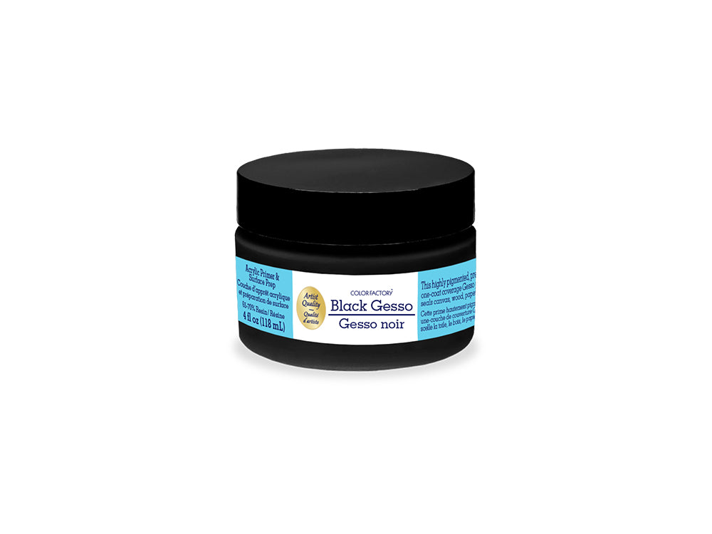 Color Factory Media: 4oz Gesso (118ml) Acrylic Primer & Surface Prep B) Black